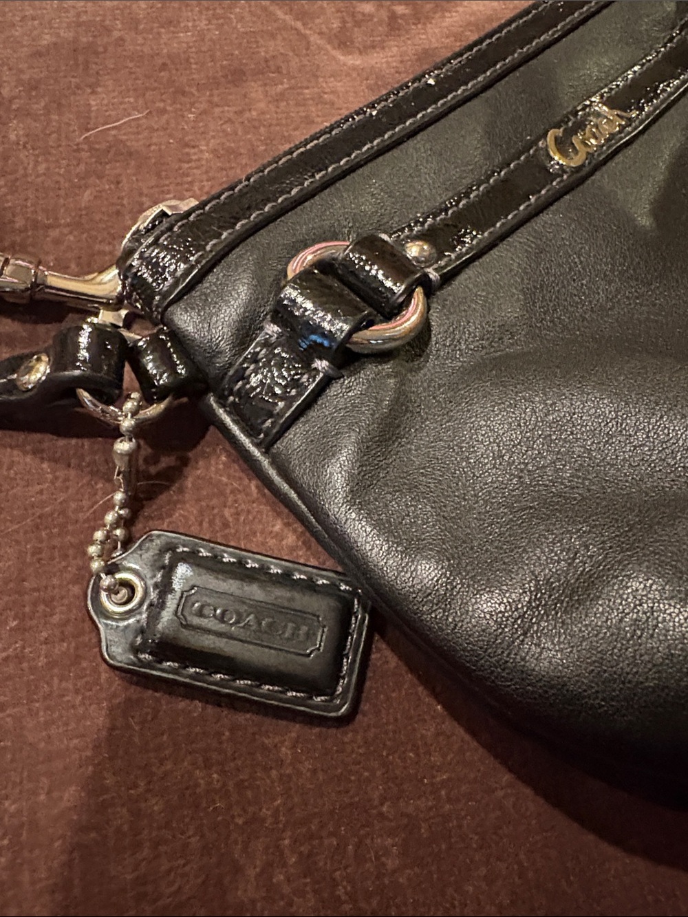 Coach Black Leather Wristlet with Logo Detail - Picture 4 of 6